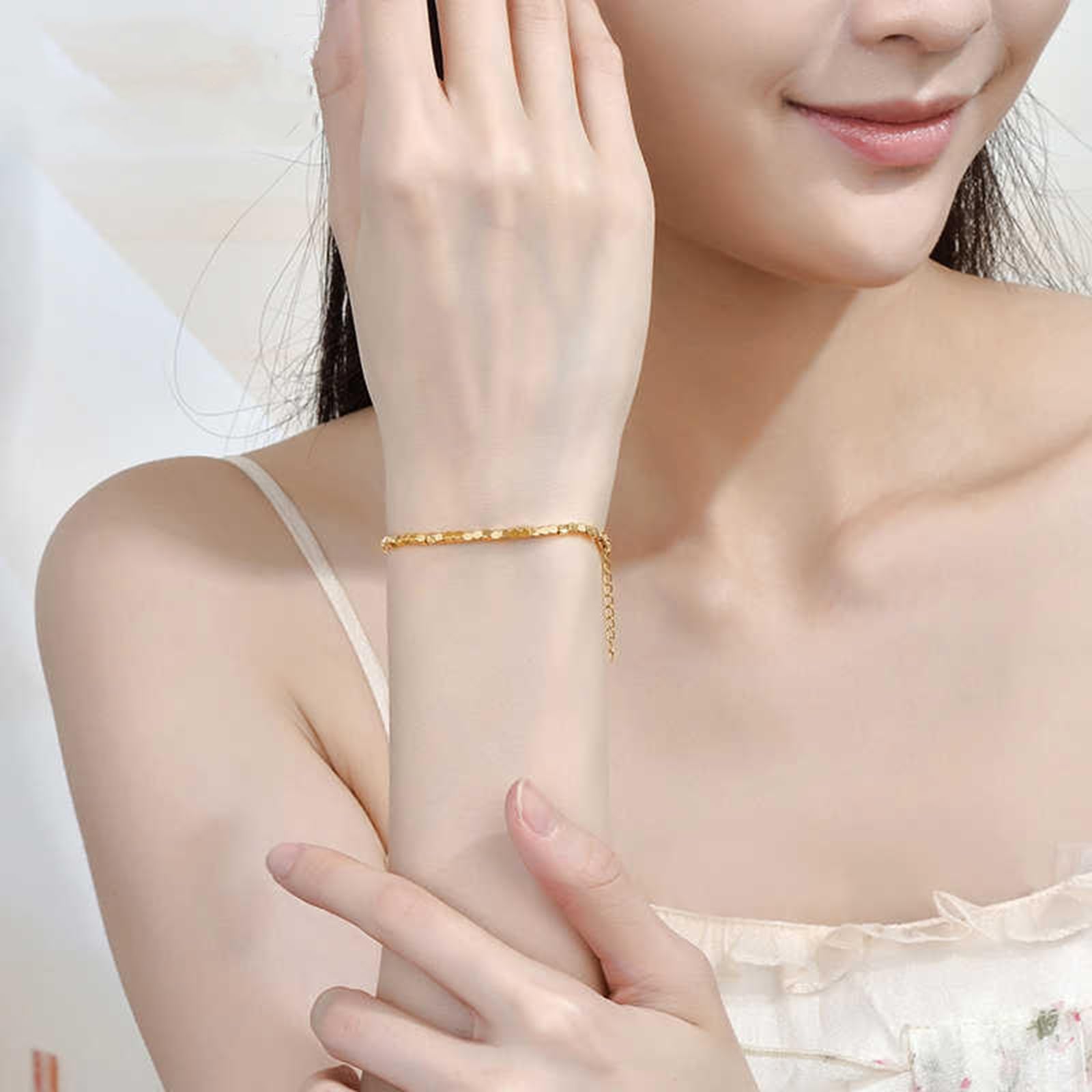 Pulseras de la amistad para mujer, oro amarillo, geometría de 2 mm, pulsera de joyería para mujer