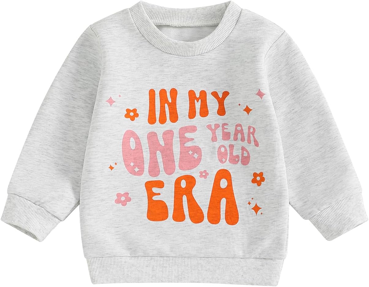 FYBITBO First Birthday Baby Girl Outfit in My One Year Old Era Sweatshirt Fall Long Sleeve Shirt 1st Birthday Girl Clothes