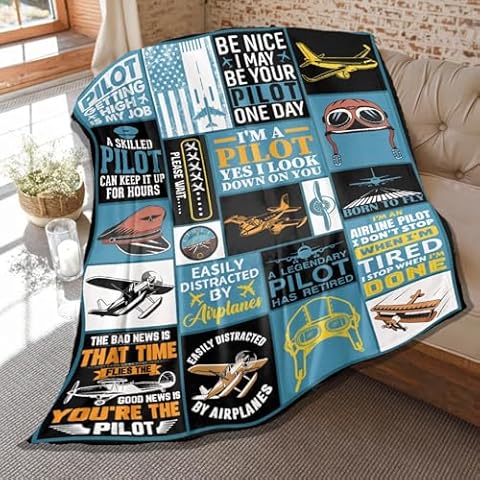 PEEKSTAR Pilot Blanket,Aviation Gifts for Kids,Pilots Men,Airplane Throw Blankets,Soft Lightweight Flannel Plane Quilts,Airplane Themed Decoration,50 x 40in for Kids Cover