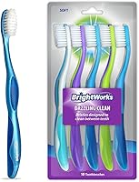 Vista 1 de BrightWorks Dazzling Clean Manual Toothbrush (10 Pack), Soft, Bristles Designed to Clean in Between Teeth. Great for Sensitive Teeth or Sensory