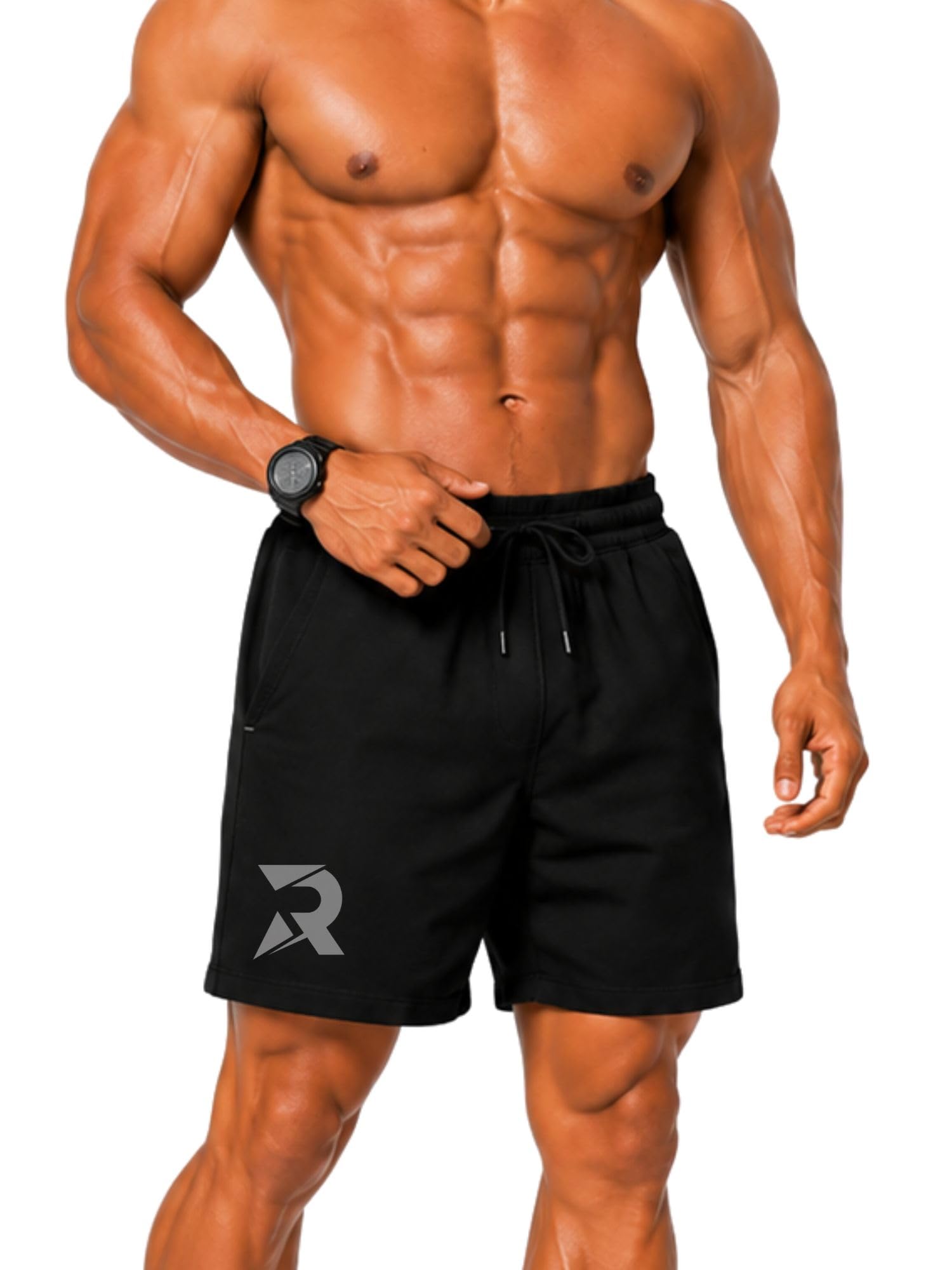 3colors Men's Active Gym Shorts | Quick Dry Lightweight Workout Shorts with Elastic & Drawstring | Running, Training- RLOGO-picture-22