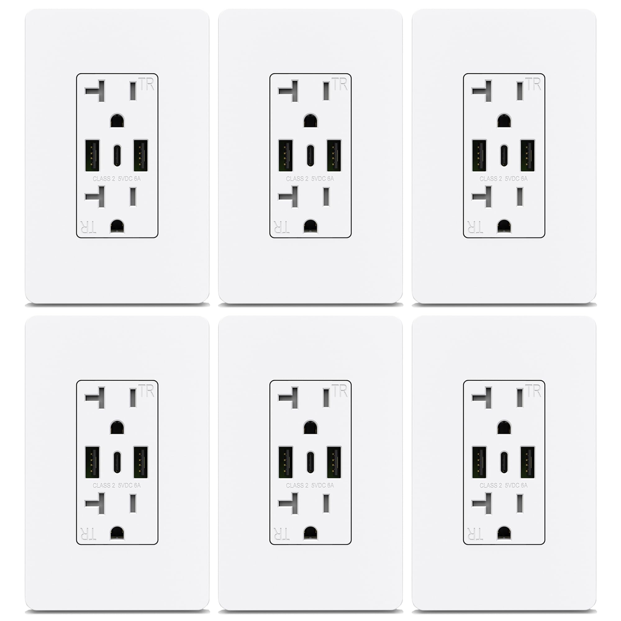 ThunderWay USB Outlet, 6.0A 20 Amp Wall Outlet with 3 USB Ports, Dual USB C Ports Outlets, Tamper-Resistant USB Outlets Receptacles, Wall Plate