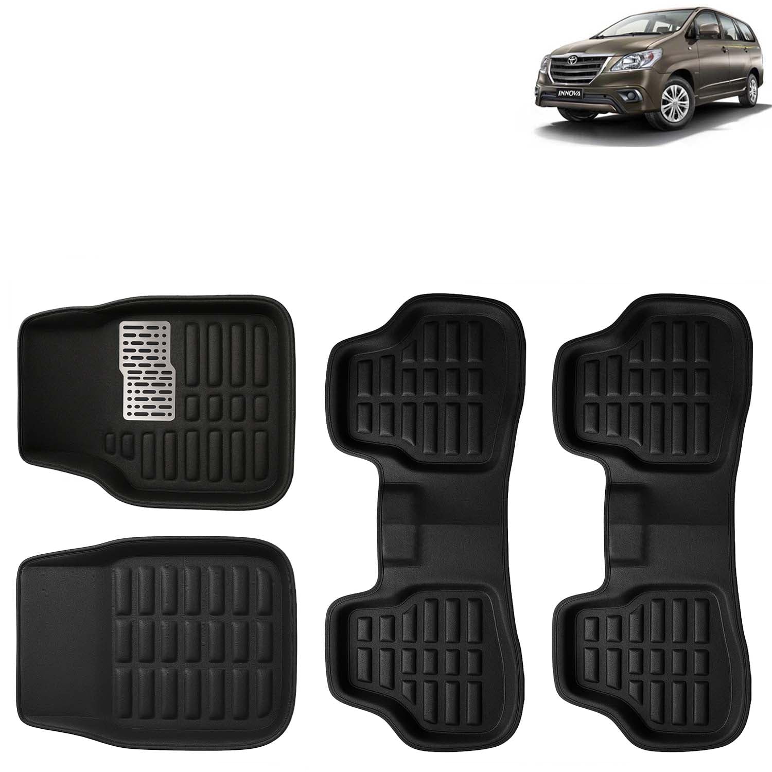 KINGSWAY Accessories Premium 3D Car Floor Mats Only Compatible with Toyota Innova Year 2004 to 2012 All Model, Set of 4, 100% Waterproof Tray Shape PVC 3D Car Foot Mats Anti-Slip Car Mat, Black