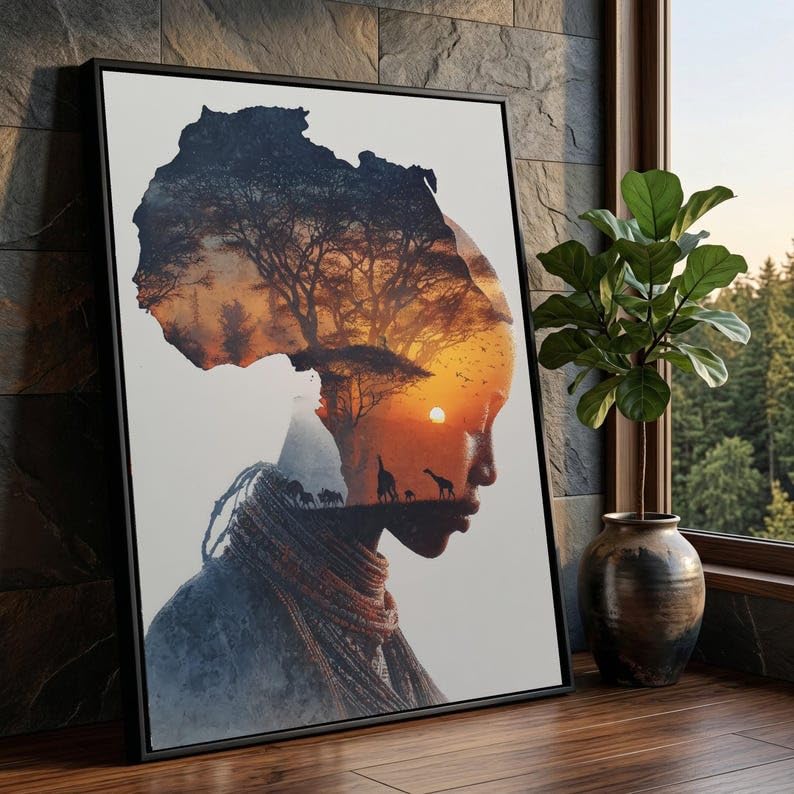 Affiches et impressions animalières silhouette afrique peinture tribale 40x60