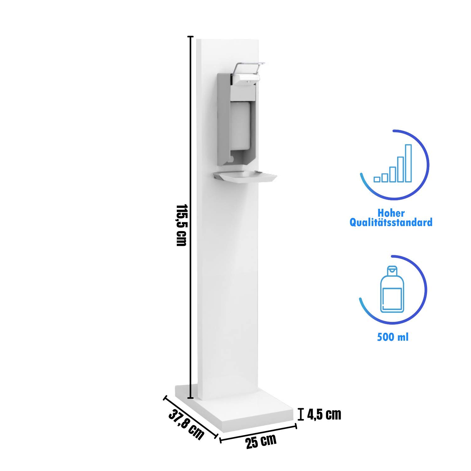 Desinfektionssäule Hand Desinfektionsstation Desinfektionsmittelspender stehend mit 500 ml inkl. Auffangschale