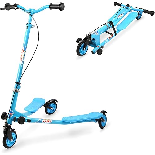 Kids Swing Scooter, 3 Wheels Drifting Scooter/Wiggle Scooters with Adjustable Height & Foldable for Boys/Girl/Ages 5-12 Years