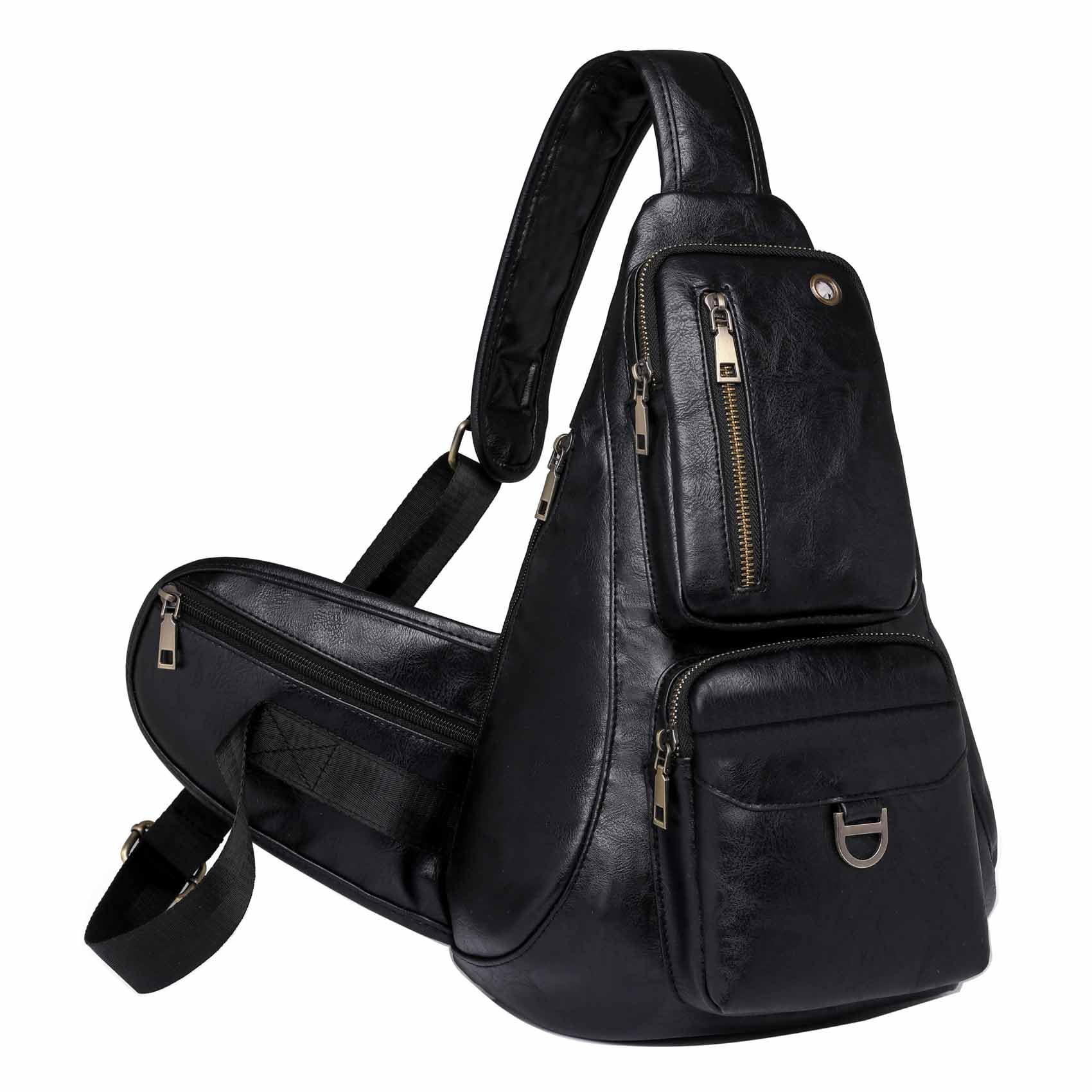Large Capacity Crossbody Sling Backpack Chest Shoulder Fanny Pack Daypack for Men and Women Vintage Genuine Leather Style