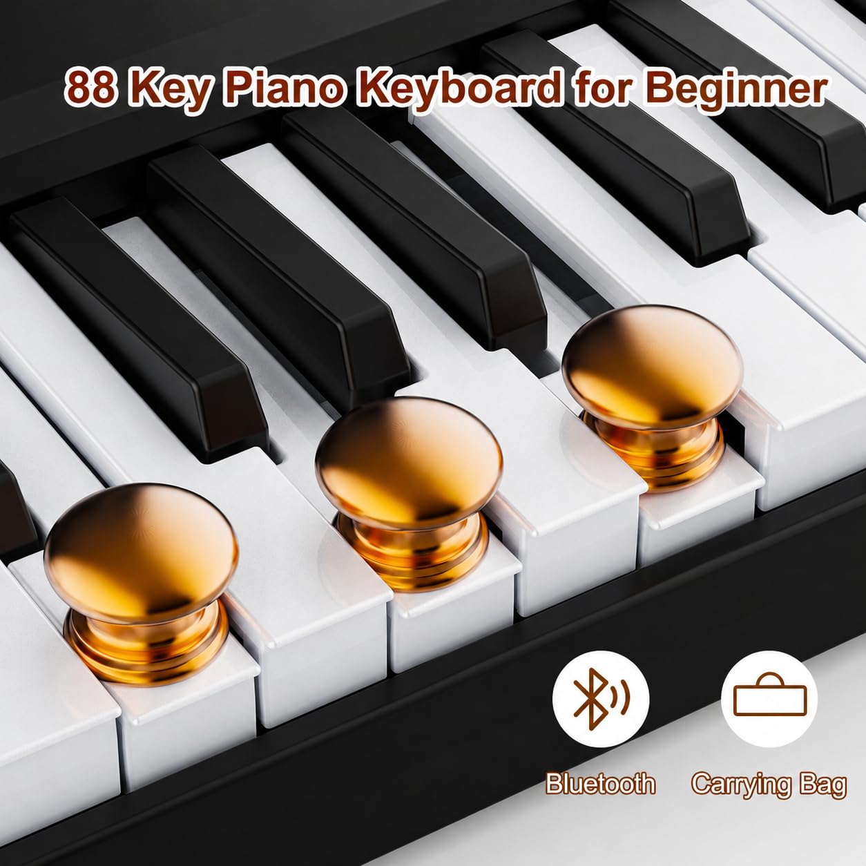 Elektronische 88 Tasten Keyboard Piano, Bluetooth Klappbare Digitale Klavier,Mit Netzadapter, Pedal, Notenständer, Aufkleber, Tragetasche, Geschenk für Anfänger