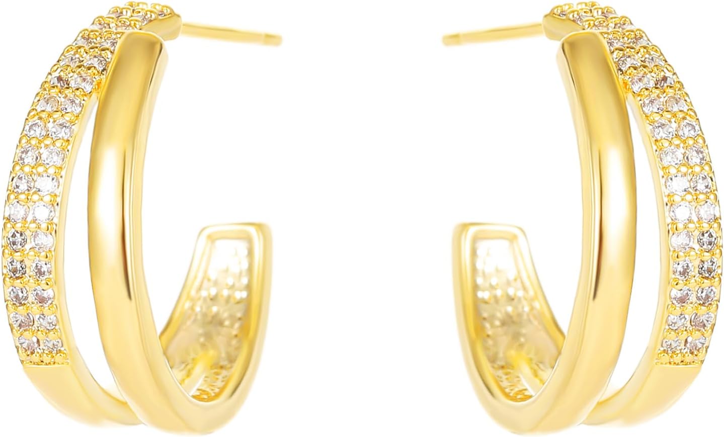 14K Gold Plated Cubic Zirconia Hoop Earrings for Women Jewelry