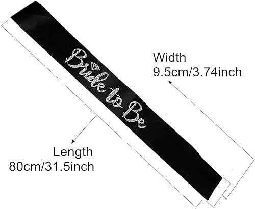 Miniatura 3 de Bride to Be - Banda de satén negro con letras plateadas con purpurina plateada, banda para despedida de soltera, boda, fiesta, recuerdos,