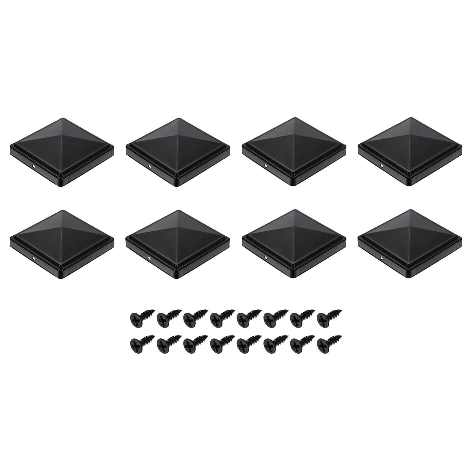 sourcing map 8Pcs Fence Post Caps, 4" x 4" Heavy Duty Pyramid Post Cap Cover with Screw Top Pressure Fit for Metal Wood Fence Deck Mailbox Patio, Black