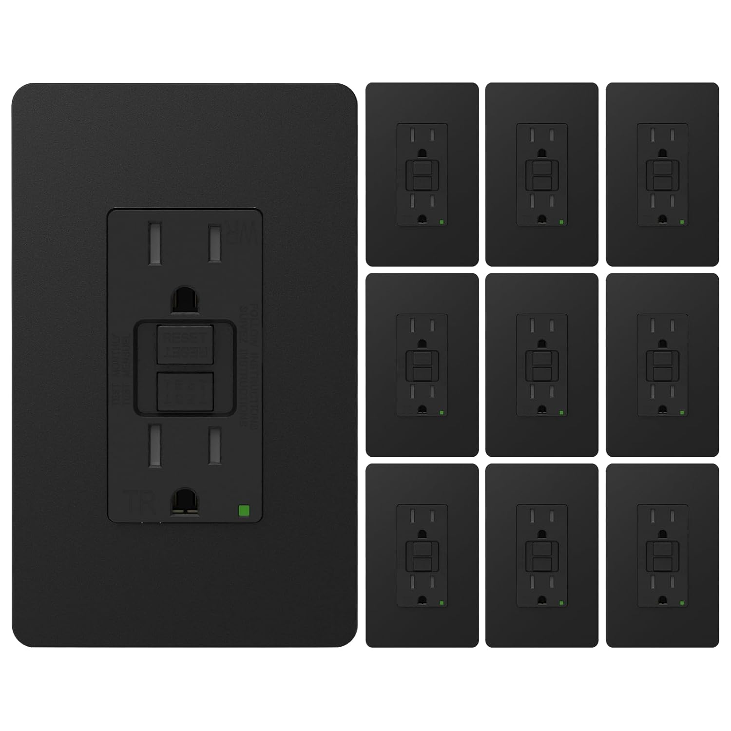 ThunderWay GFCI Outlet 15 Amp, LED Indicator, Tamper-Resistant, Weather Resistant Receptacle Indoor or Outdoor Use, Ground Fault Circuit Interrupter, Wallplate Included, ETL Listed, Matte Black, 5Pack