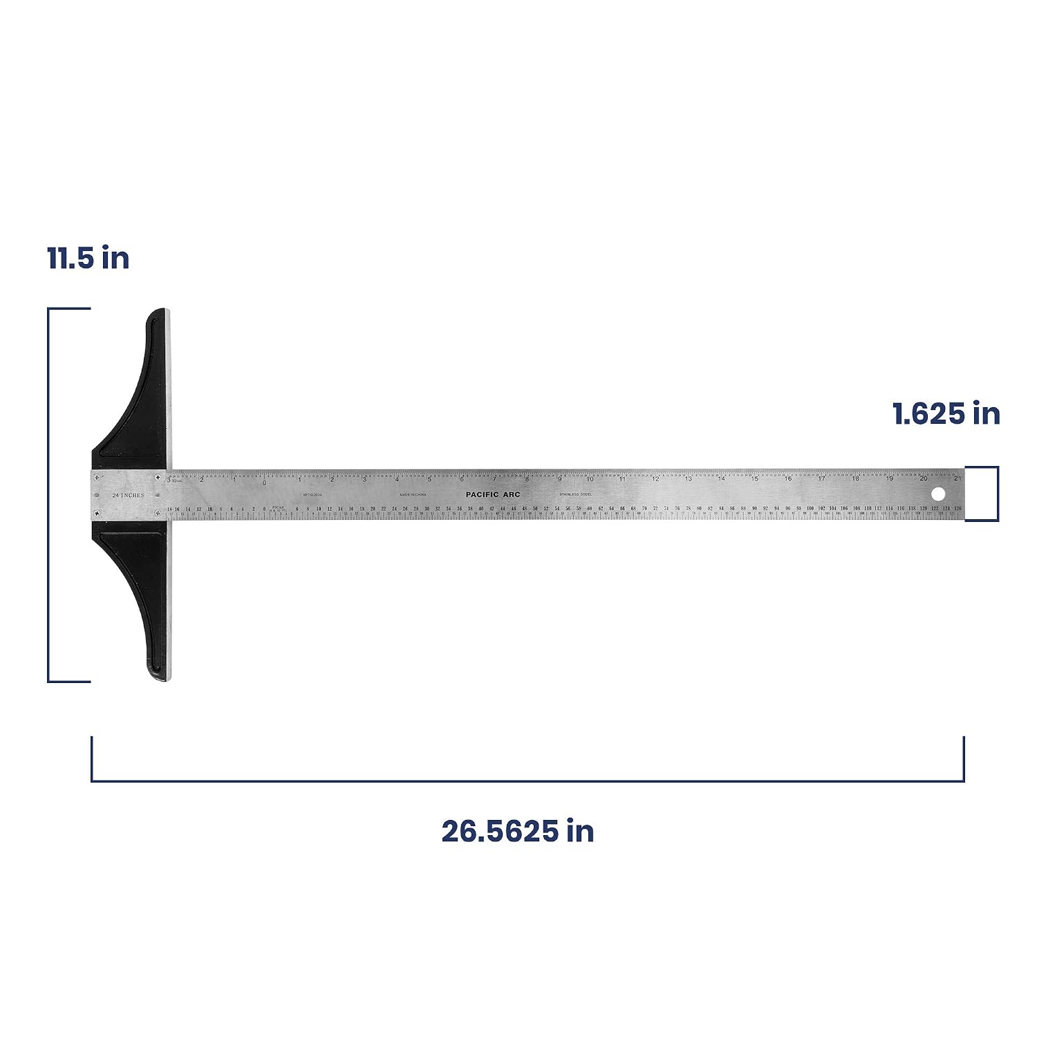 Pacific Arc 24 Inch T Square, Traditional Stainless Steel, Graduated Inch and Pica