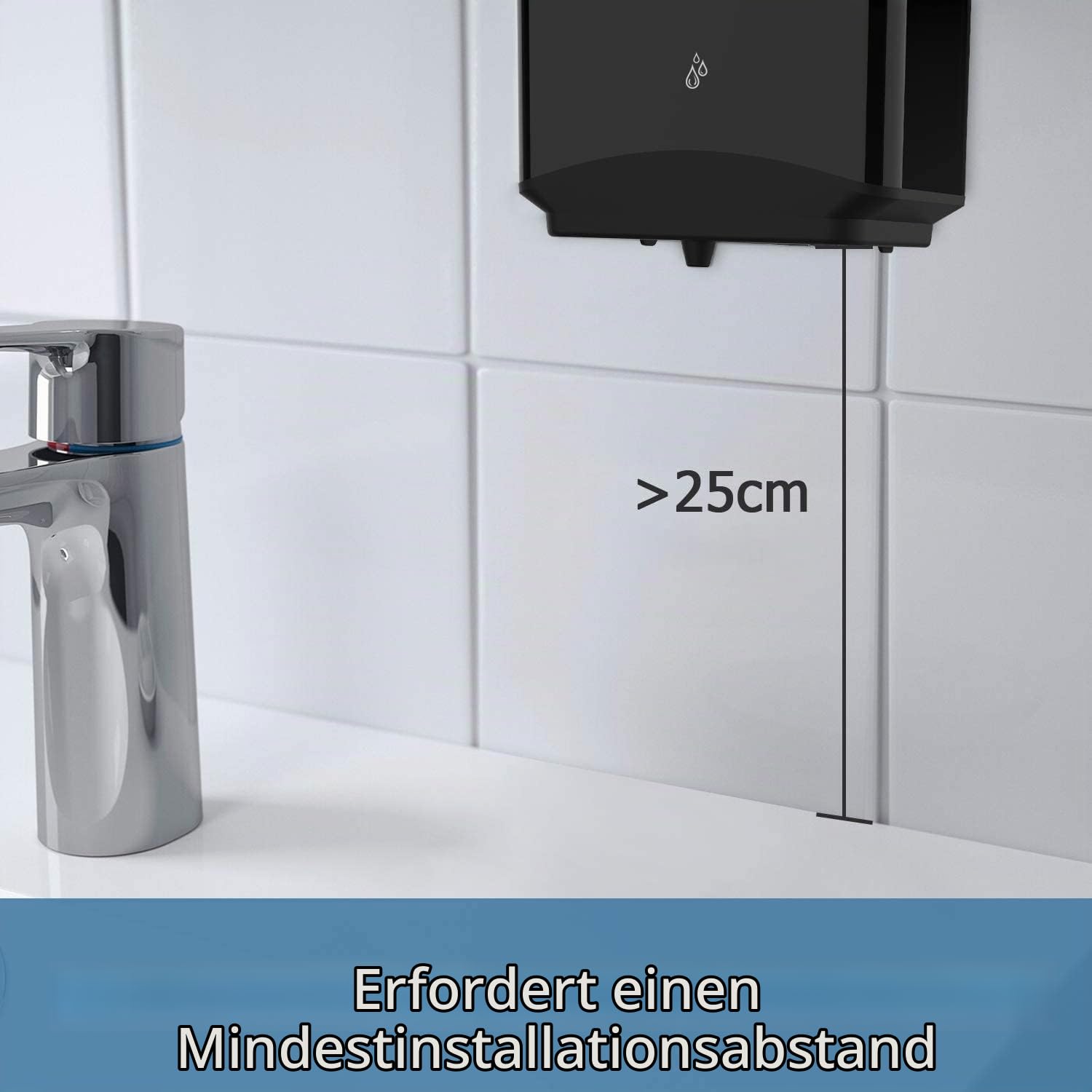 anydry AD1206 Kommerzielle Wandhalterung Automatischer Flüssigseifenspender Edelstahl-Finish 1100ml Großes Fassungsvermögen (Matt Schwarz)
