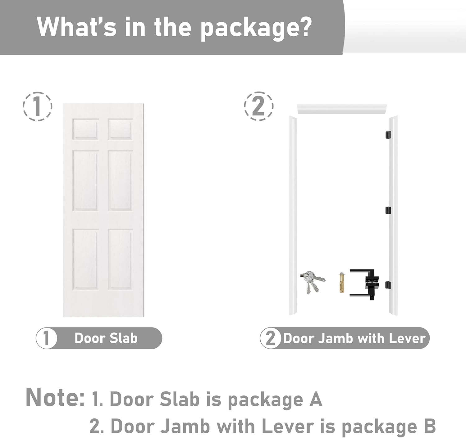 Prehung Door, 6-Panel Hollow Core Door Slab with Door Jamb Hardware Kit & Black Door Lever, 32" x 80" Interior Door for Closet Bedroom Laundry, Easy Assemble - Right Handed with Hinges