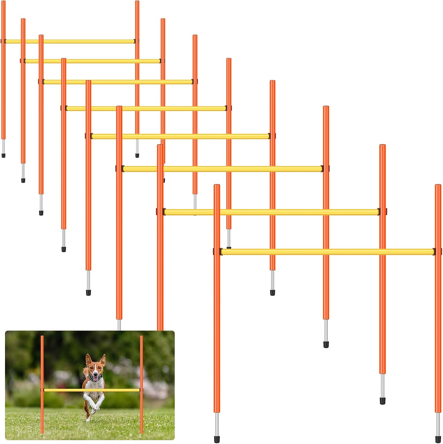 8 Set Dog Agility Jump Adjustable Dog Agility Hurdle Training Equipment Portable Jumper Hurdle Park Indoor Outdoor Exercise Tool 3.44ft High/ 2.95ft Wide(Blue and Yellow)