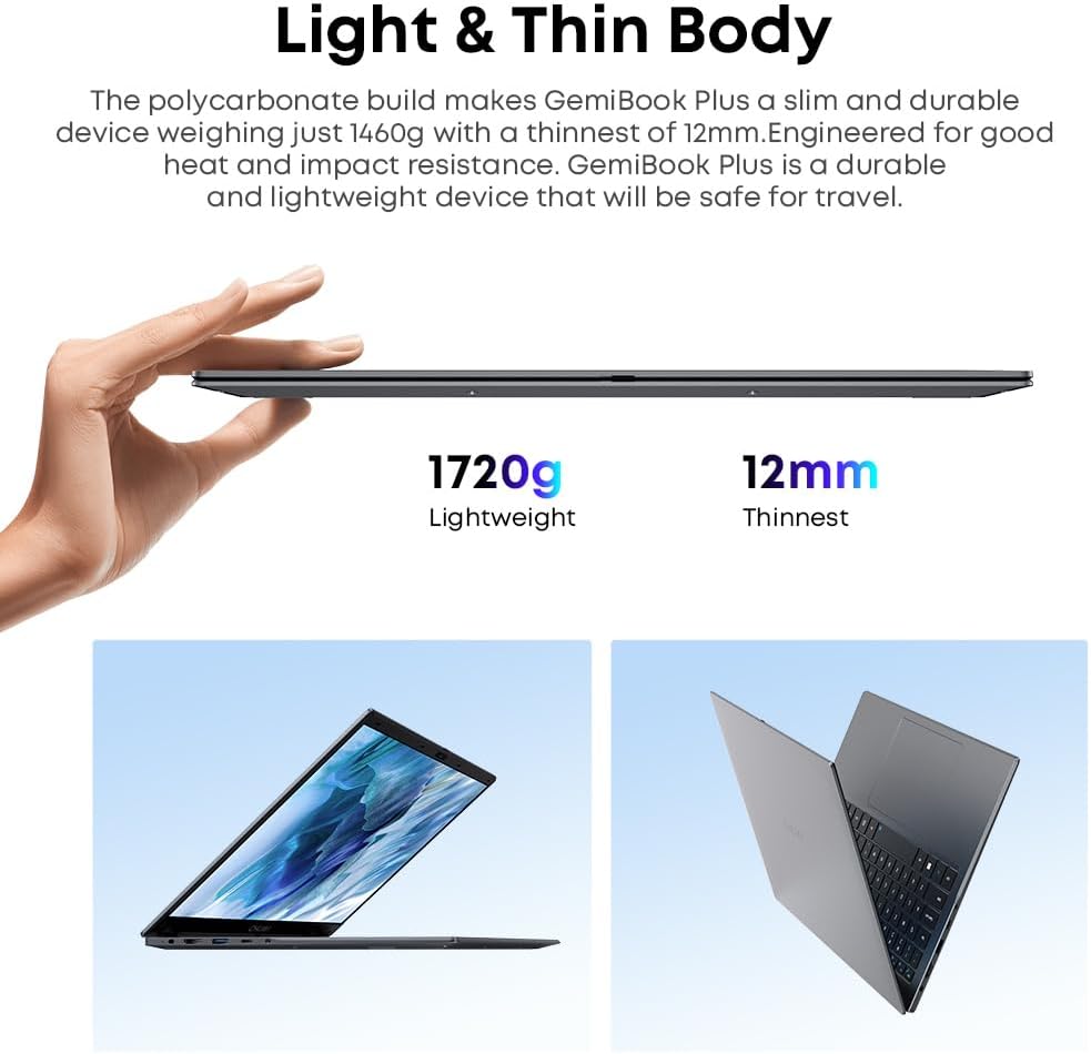 CHUWI GemiBook Plus 15.6'' Laptop Computer, Windows 11 Laptop 12th Gen Intel Alder Lake N100 (Up to 3.4GHz), 8GB RAM 256GB SSD, 1920X1080 HD Display Ultra Thin Laptop, HDMI/WiFi6/BT5.2/Webcam/38WH