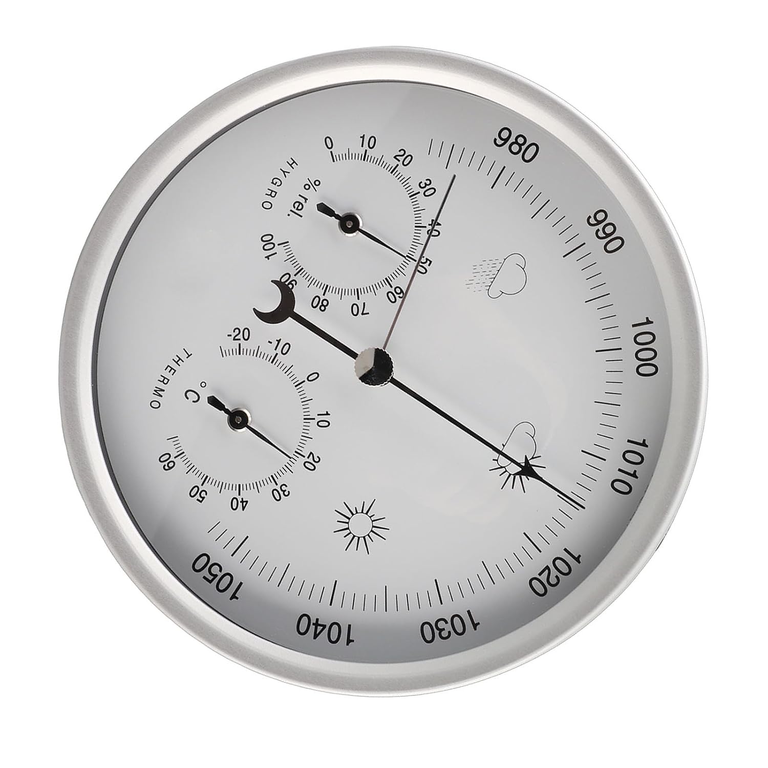 Round Aluminum Weather Station Wall Hanging Barometer Hygrometer for Indoor Outdoor Use 5.2" Silver