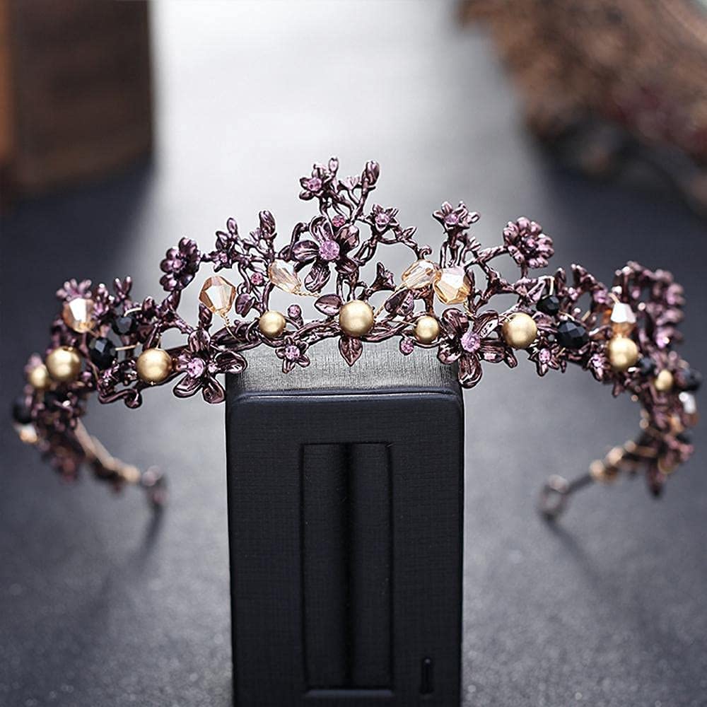 Accesorio de pelo nupcial con tiara de pedrería negra y violeta 5
