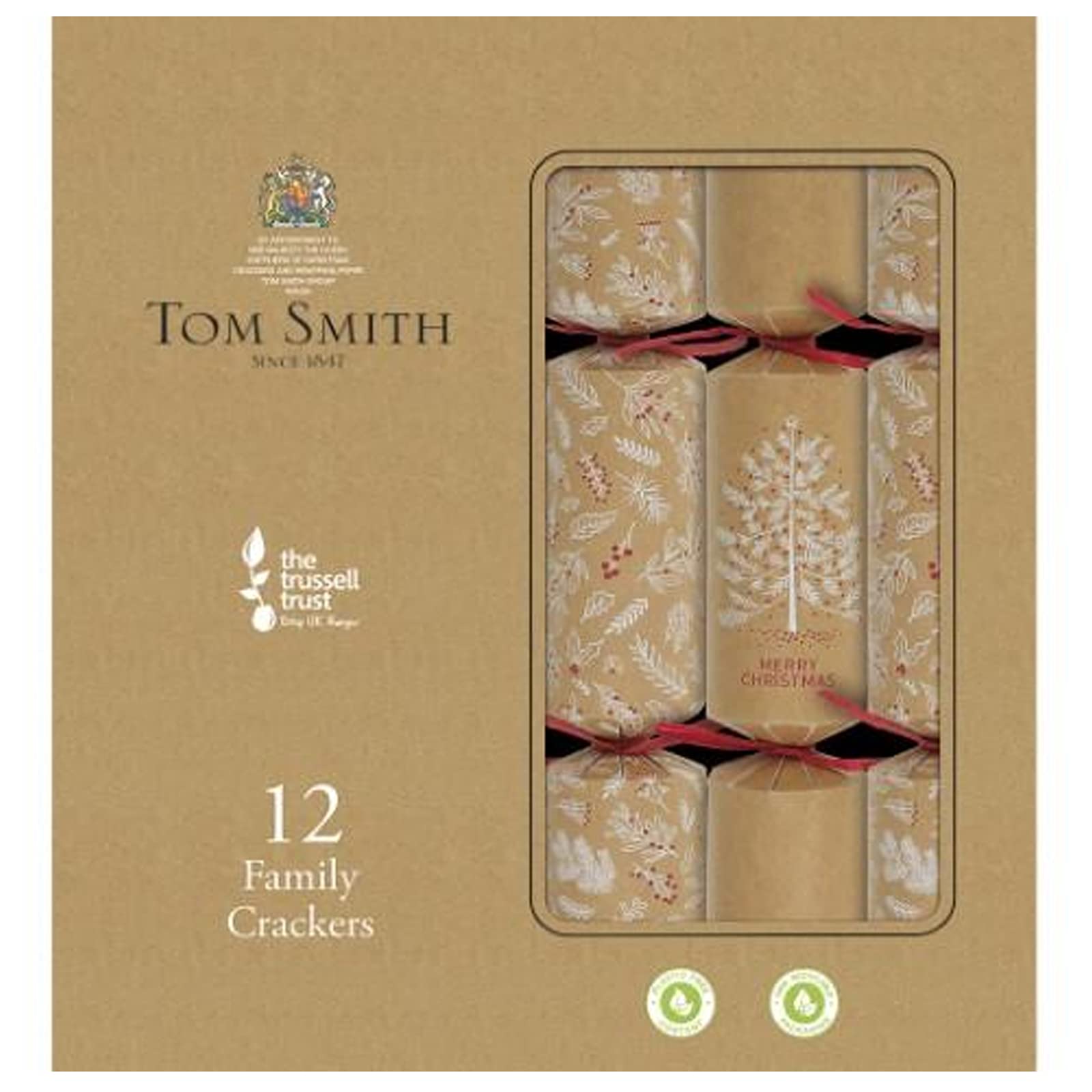 The Design Group Tom Smith 12 Luxury Family Crackers Kraft Brown & Red Xmas Tree 12"