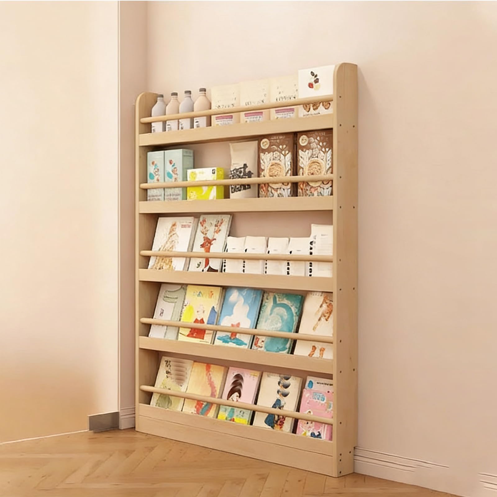 Libreria Stretta Dietro la Porta Libreria in Legno di Piccole Dimensioni a Forma di L con Bordo Approfondito Dotata di Battiscopa Adatta per Essere Posizionata Dietro le Porte o negli Ingre 5F 27.5in