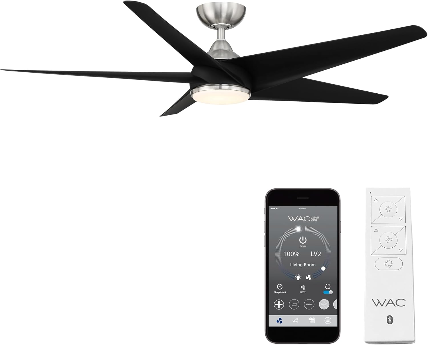 WAC F-071L-BN/MB Viper 60" Outdoor Ceiling Fan with Lights and Remote Control, Brushed Nickel Matte Black