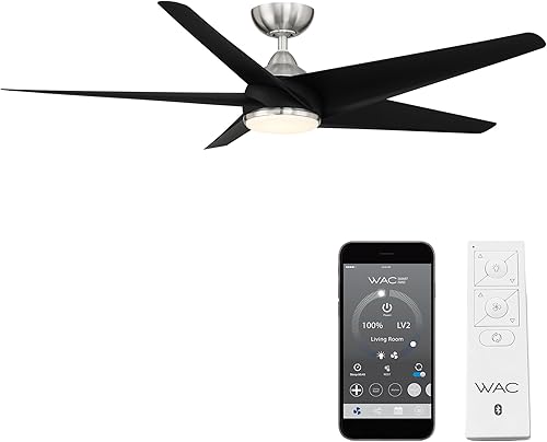 WAC Smart Fans Viper - Ventilador de techo de 5 aspas para interiores y exteriores, 60 pulgadas, níquel cepillado negro, con kit de luz LED de 3000
