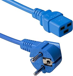 ACT Cable de alimentación C19 a Clavija CEE7/7 (en ángulo), 3m, IEC 60320, Cable eléctrico para SAI y servidores, Azul - AK5174