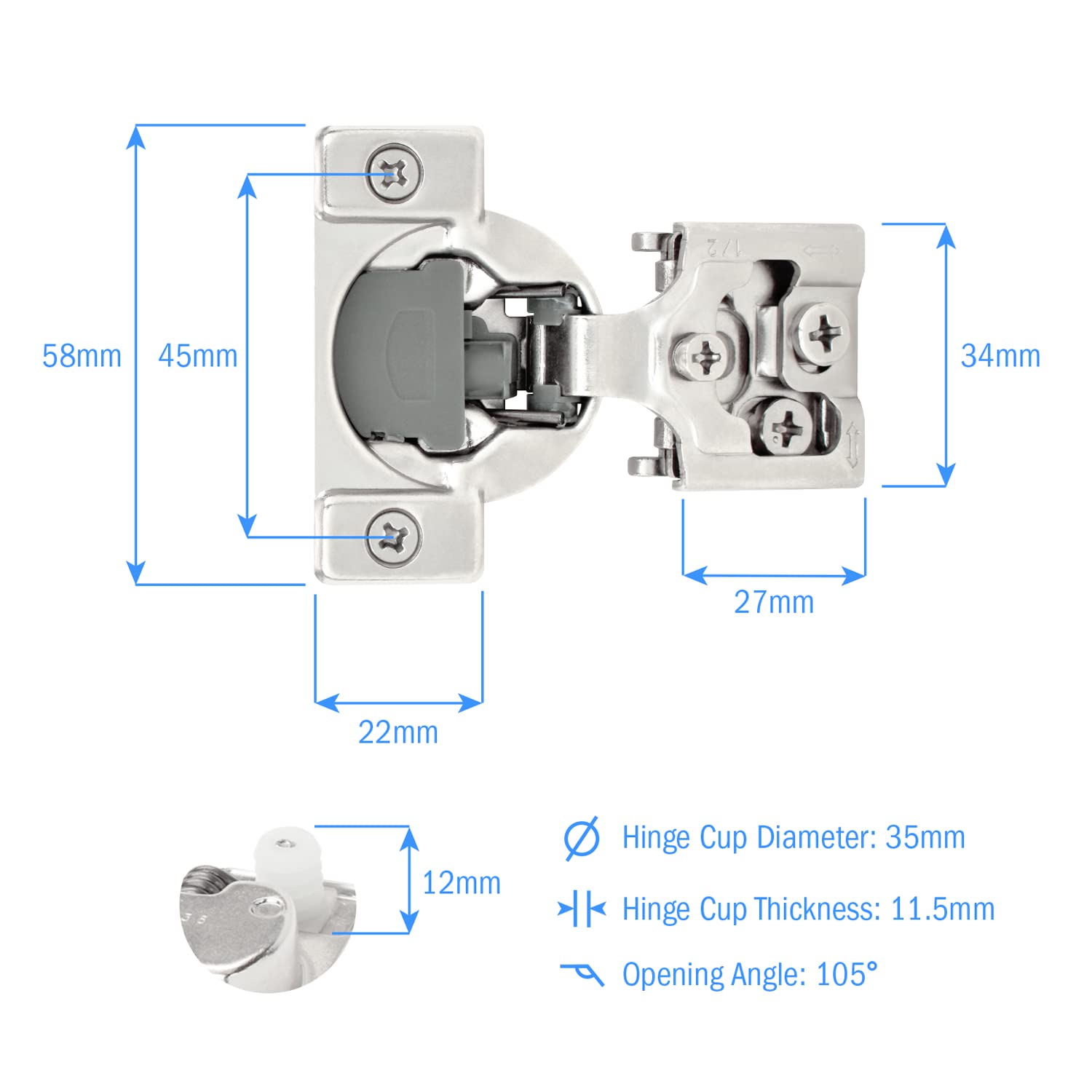 Berta 1/2 Pollice Overlay, 105 Gradi, Soft/Auto Close, 6 Modalità Di - Foto 8