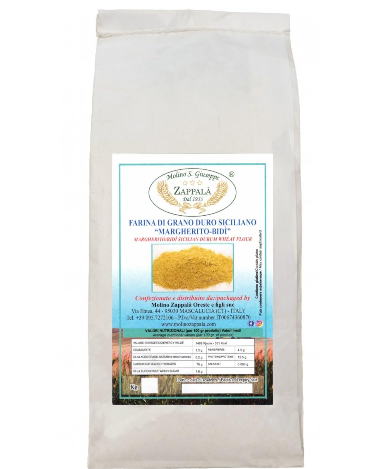 5 Kg Farina Margherito/bidì Di Grano Duro Siciliano (molitura A Pietra)