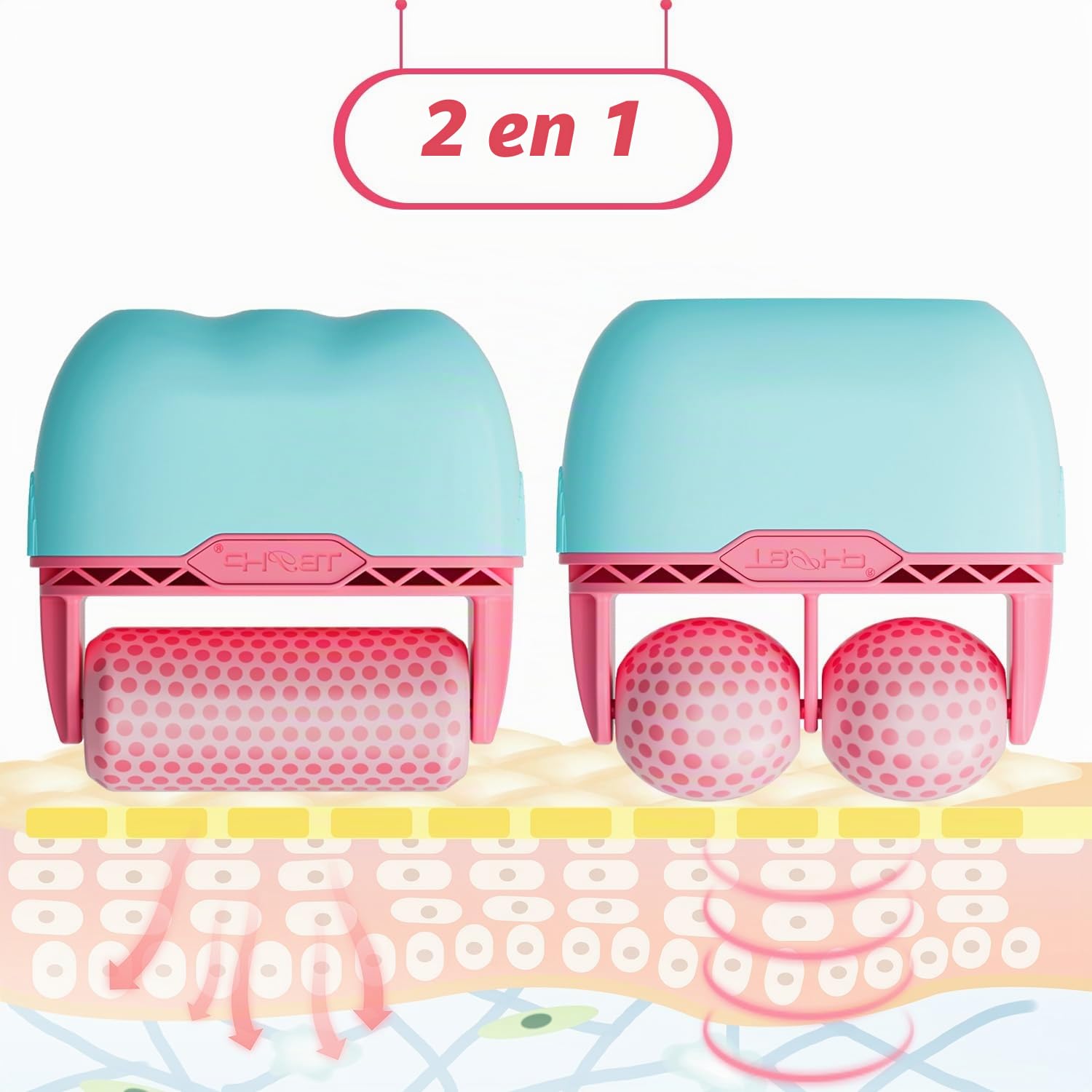 Ice Roller-rodillo Masajeador de hielo para cuerpo ojos cuello y cara,Dos en uno herramienta de belleza de rodillos (Rosa)