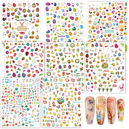 FLOFIA 8 Blatt Nagelsticker Ostern Selbstklebend Nagelaufkleber Ostern Nail Art Tipp Sticker Decals DIY Dekoration für…