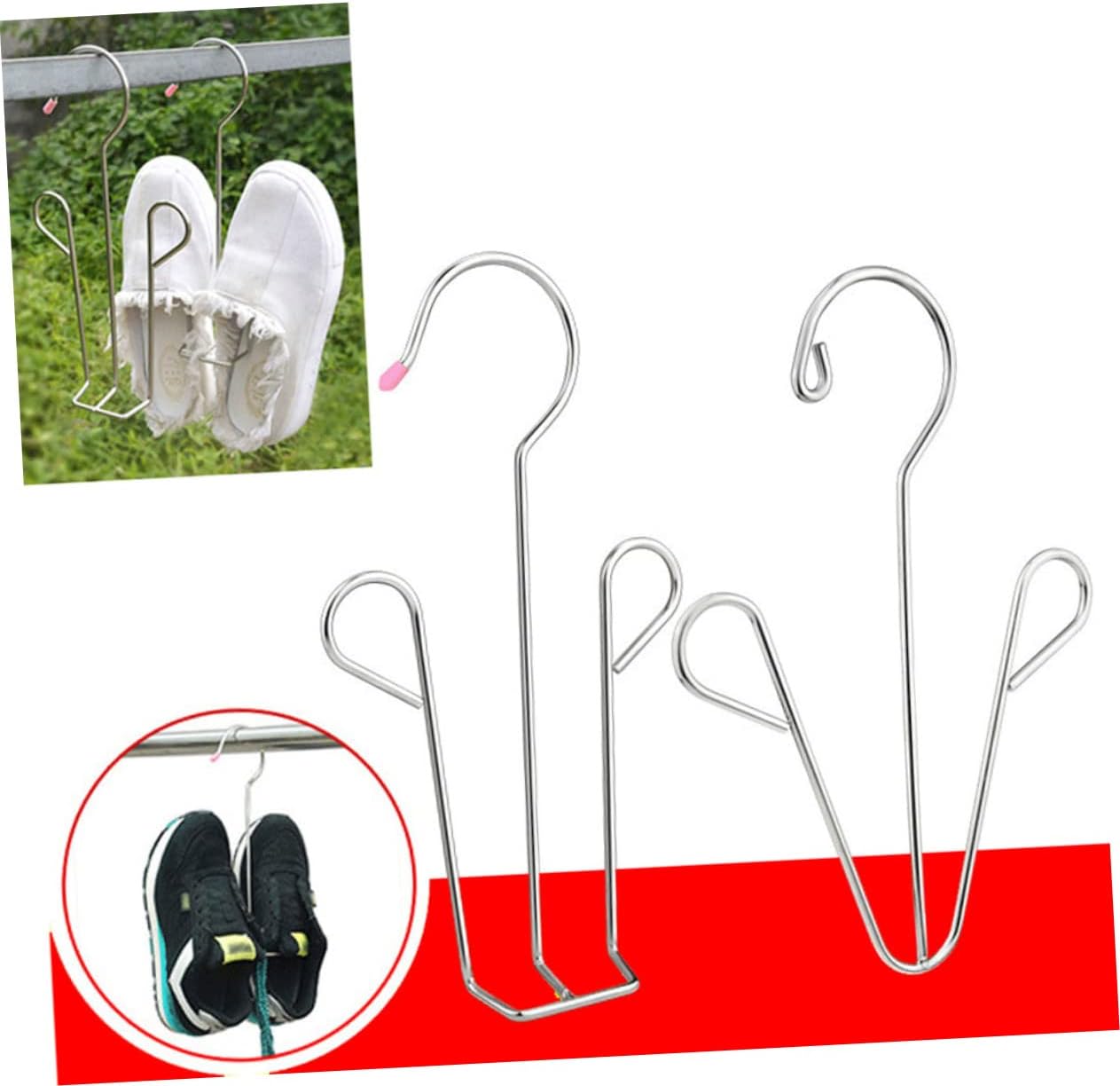 Zerodeko 2pcs Stainless Steel Shoe Drying Rack Door Hanging Organizer Boot Hanger Dryer Rack for Shoes Over The Door