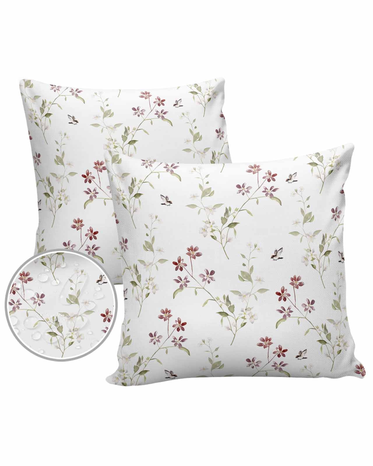 Floral Outdoor Pillow Covers Waterproof,All Weather Cushion Case Set of 2 Decorative Pillowcases for Sofa Couch Bed Decor Patio Furniture 20