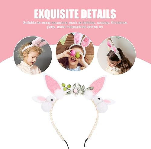 Miniatura 7 de PRETYZOOM Diademas de Pascua, diadema de orejas de conejo, diadema de orejas peludas, diadema para cosplay, decoración de pelo de zorro, diadema de