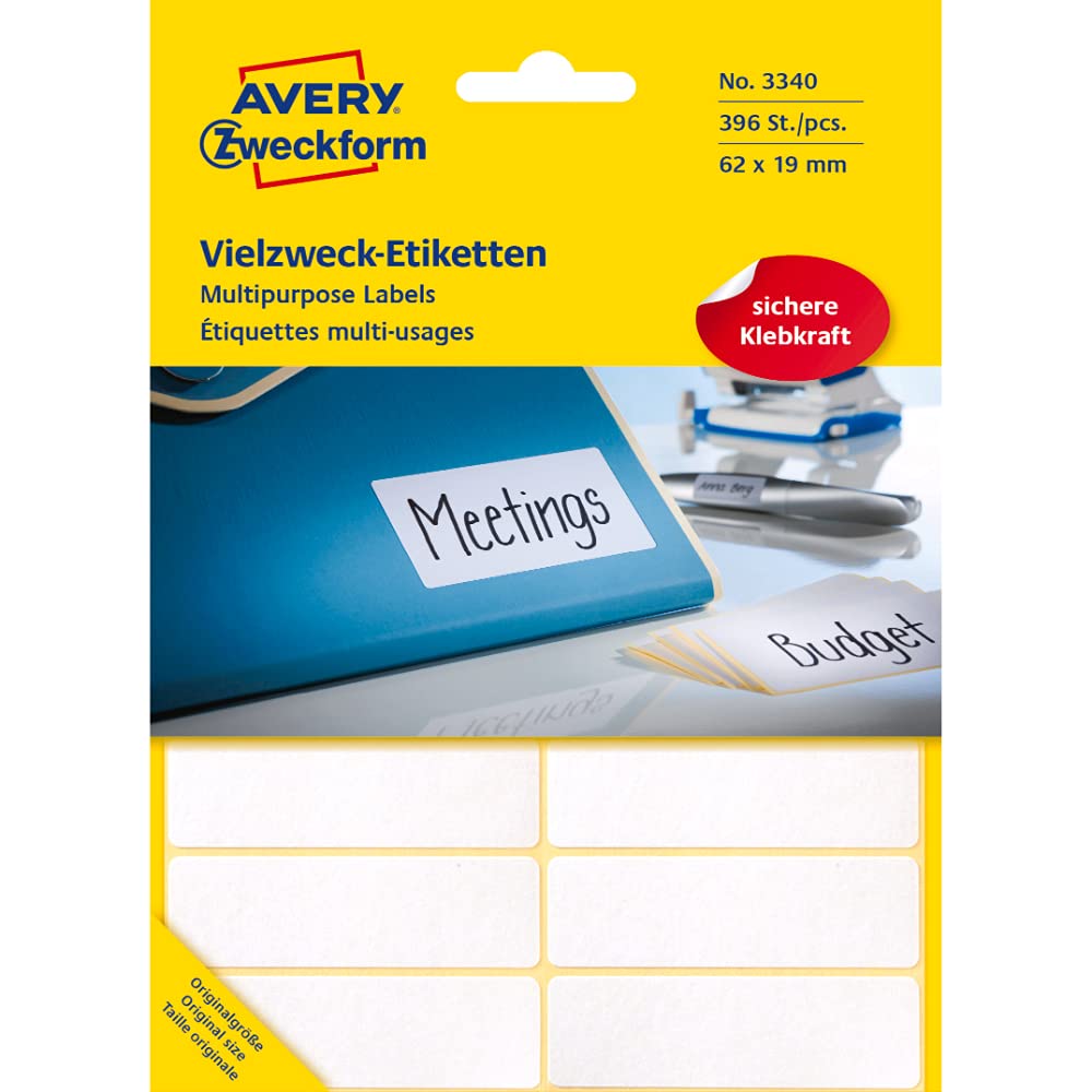 Avery Zweckform 3340 Haushaltsetiketten selbstklebend (62 x 19 mm, 396 Aufkleber auf 33 Bogen) Weiß