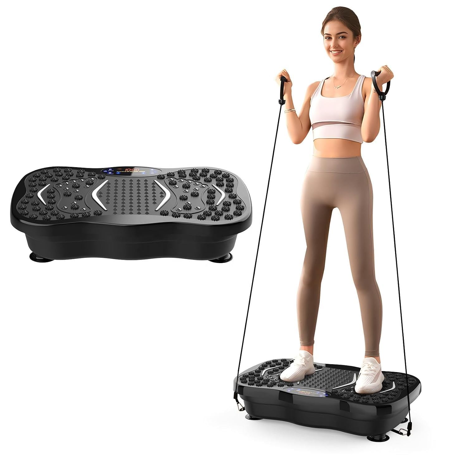 Vibration Plate Machine with Resistance Bands, Black | 99 Speed Levels, Remote Control Included, LED Display, Weight Loss & Slimming, Foot Massage Nodes-picture-23