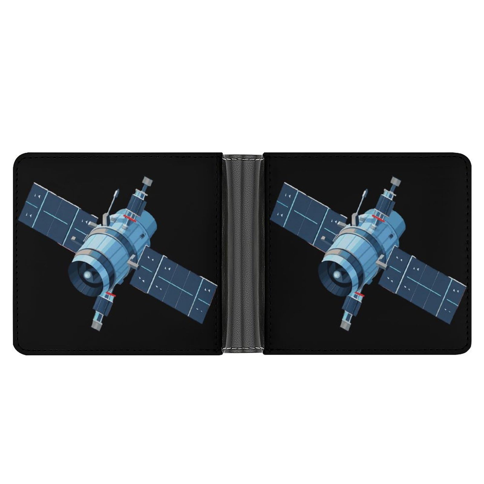 Artificial Satellite Bifold Wallet PU Leather Coin Purse Lightweight Credit Card Holder Wallet Money Clip