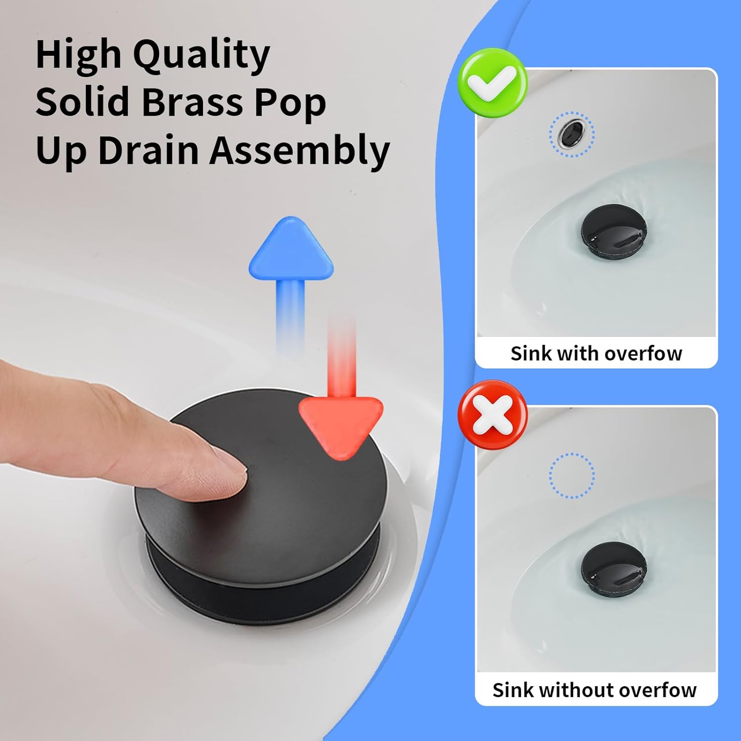 BWE Matte Black Bathroom Faucet, Waterfall Bathroom Faucet Sink Lavatory Single Hole Faucets One Handle Bath Antique with Brass Pop Up Drain Stopper Mixer Tap Overflow Water Supply Line