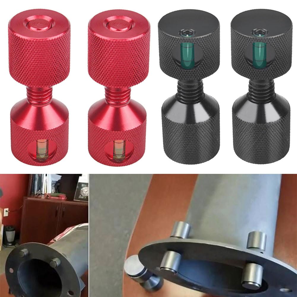 Kit di perni di posizionamento a due fori per flangia in alluminio con livello integrato, strumento di posizionamento a due fori per allineamento tubi (nero, 4 pezzi)