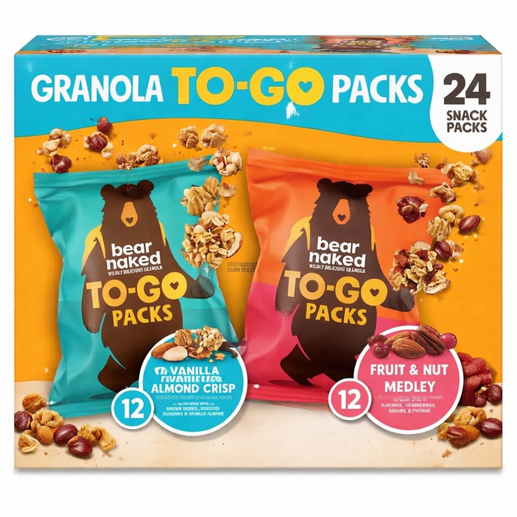Granola To Go Variety Pack, Vanilla Almond Crisp & Fruit & Nut Medley, 24 Snack Packs Total, 12 of Each Flavor, 1.6 oz Pouches, Grab and Go Granola Snack Pack Assortment