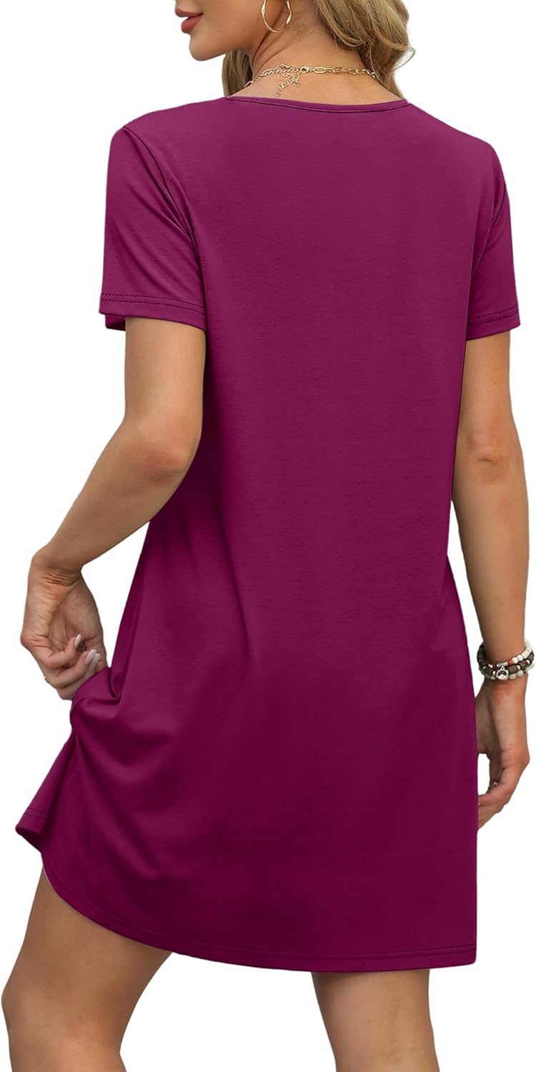 OFEEFAN Summer Dresses for Women 2025 Loose V Neck Short Sleeve Casual T Shirt Dress Sundresses Swimsuit Coverup with Pockets - Image 4