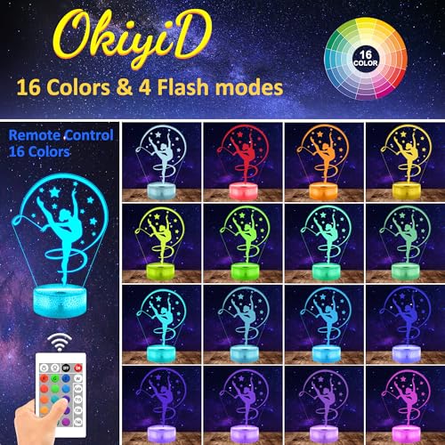 Image of OkiyiD Gymnastics Stuff Gifts for Girls,Artistic Gymnastics 3D Night Light Illusion Lamp for Kids Women Friends Coach Gymnast Birthday Christmas Gifts,16 Colors Lighting with Remote