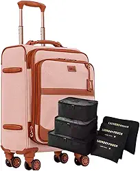 Mala de Bordo 10kg Premium - em Tecido, Expansível, com Cadeado TSA + Kit Organizador 6 peças Necessaire (Tecido, Royale Rose)