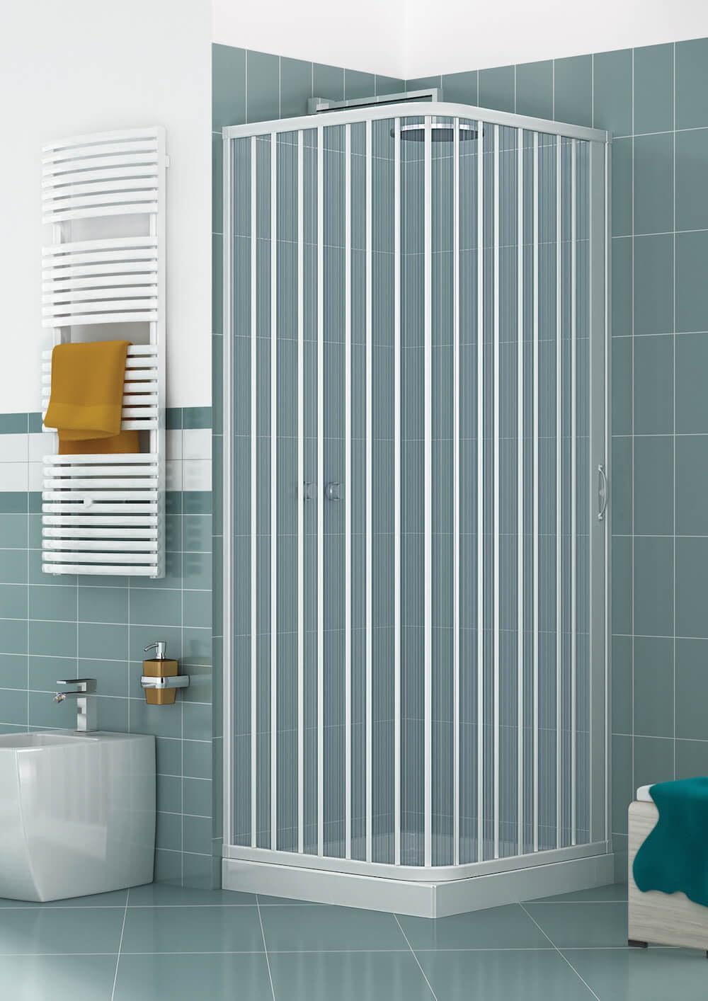 Box Doccia Angolare 80x80 cm 1 Anta a Soffietto in PVC H185 Manen Bianco