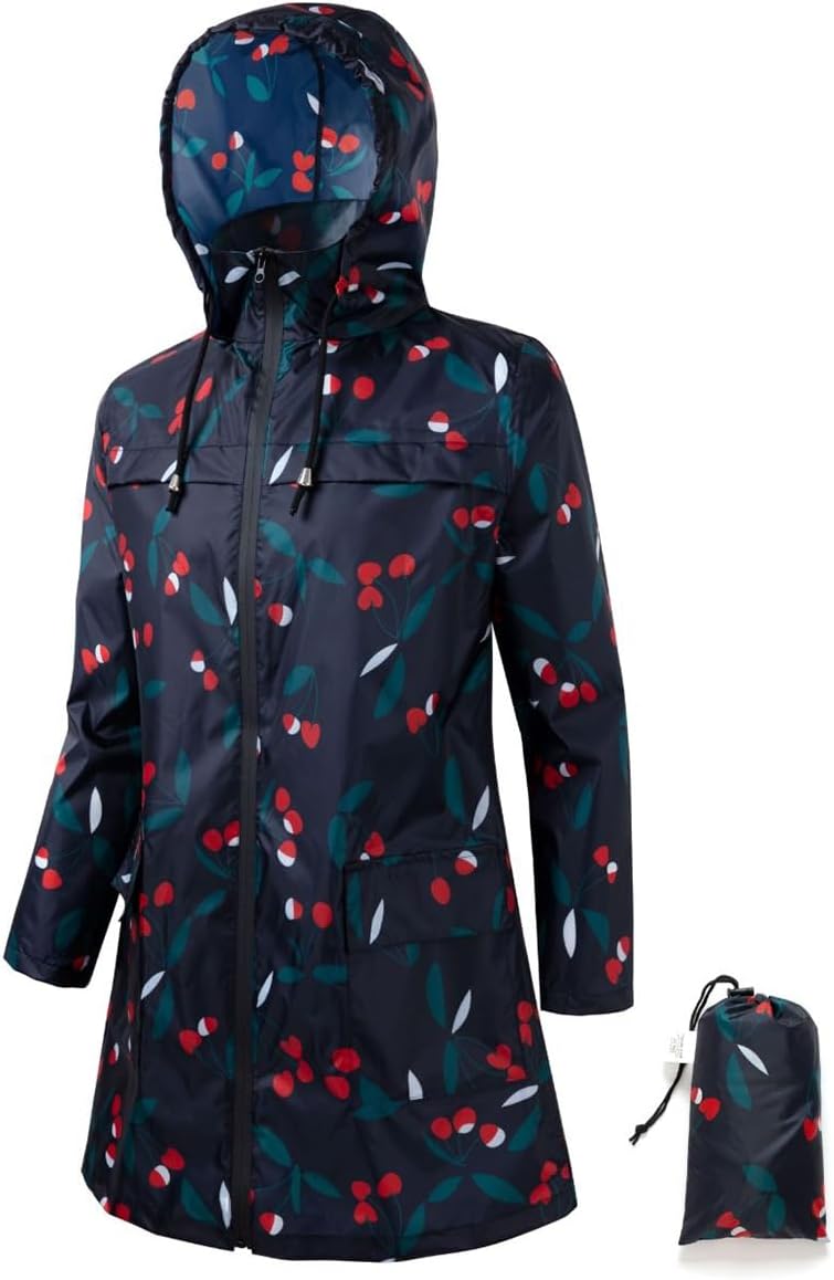 Women Waterproof Lightweight Rain Jacket Outdoor Hooded Raincoat