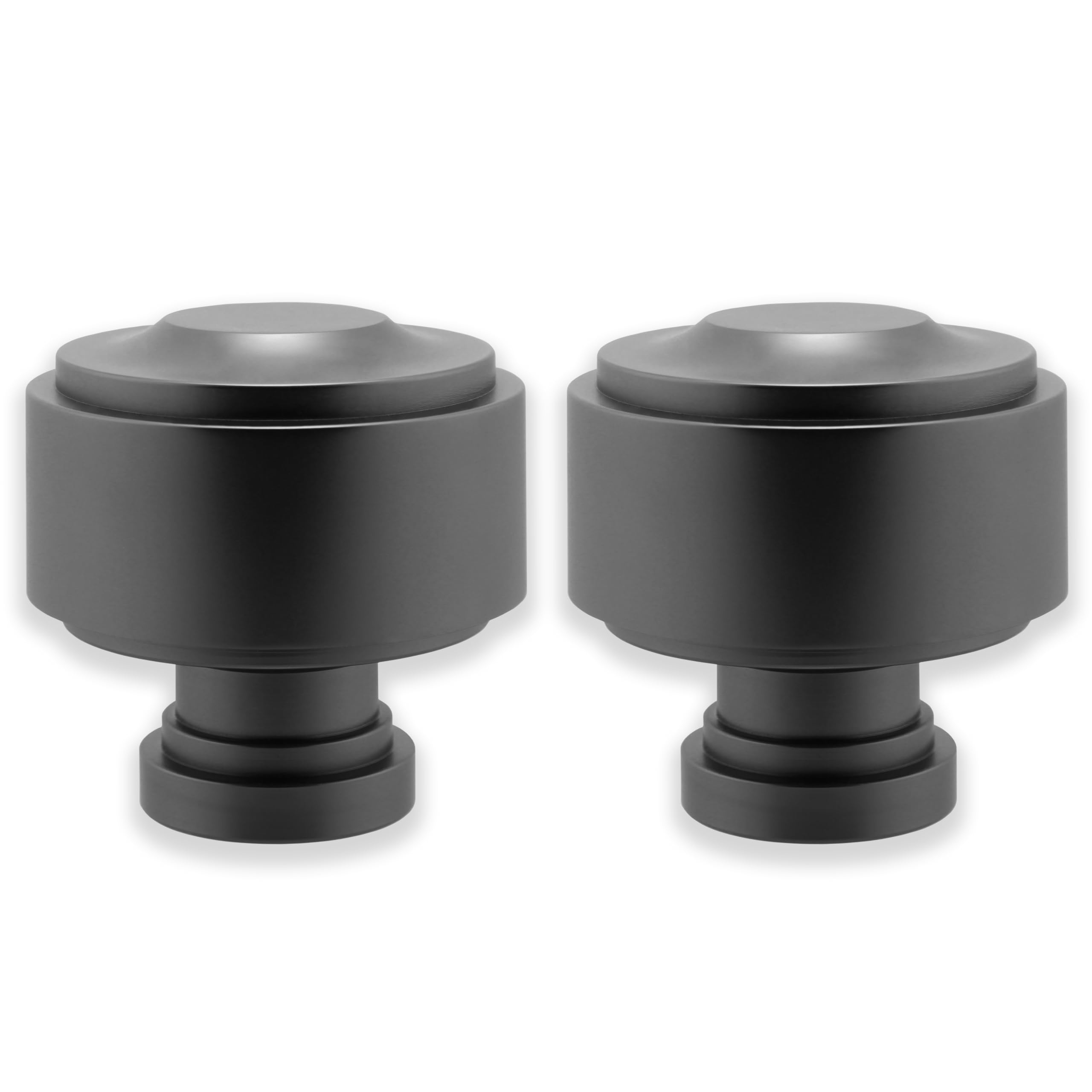 Luxury Layers Knob Finials – Fits Only Signature Collection Curtain Rods (Rod Not Included) - Premium Quality, Heavy Metal – Set of Two – Matte Graphite