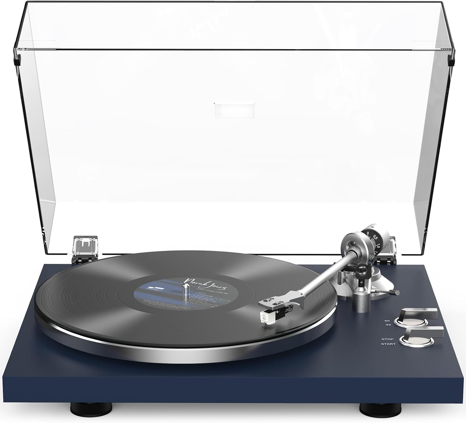 Turntables Belt-Drive Record Player with Wireless Output Connectivity Vinyl Player 33&45 RPM Speed Phono Line Output USB Digital to PC Recording ATN3600L MM Cartridge&Counterweight Dark Blue Matte Blue Silver Aluminum Platter+ Aluminum Tonearm