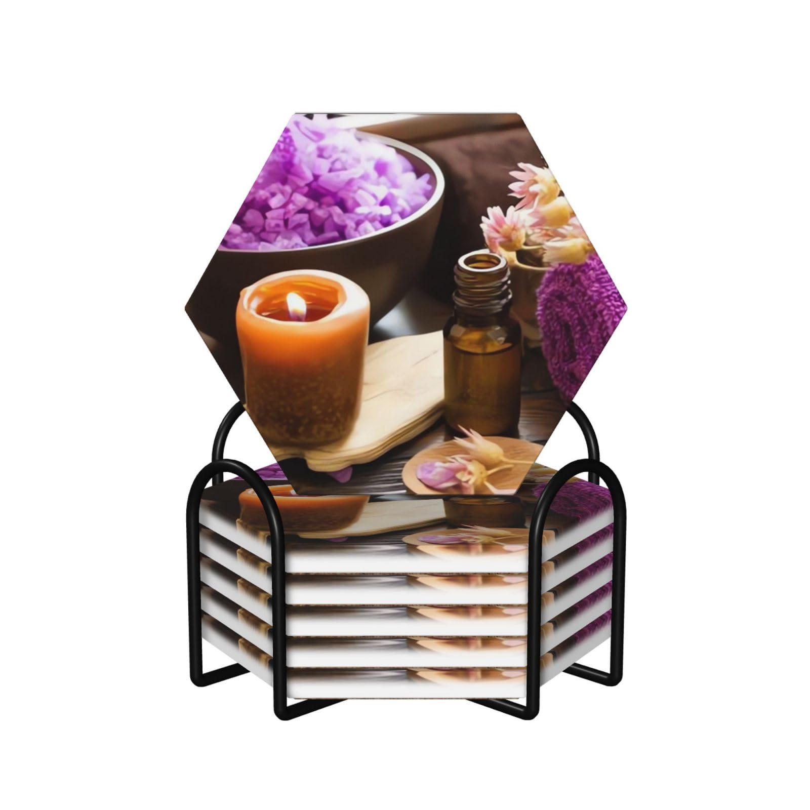 Dessous de verre céramique pour table basse et cuisine ambiance spa lavande