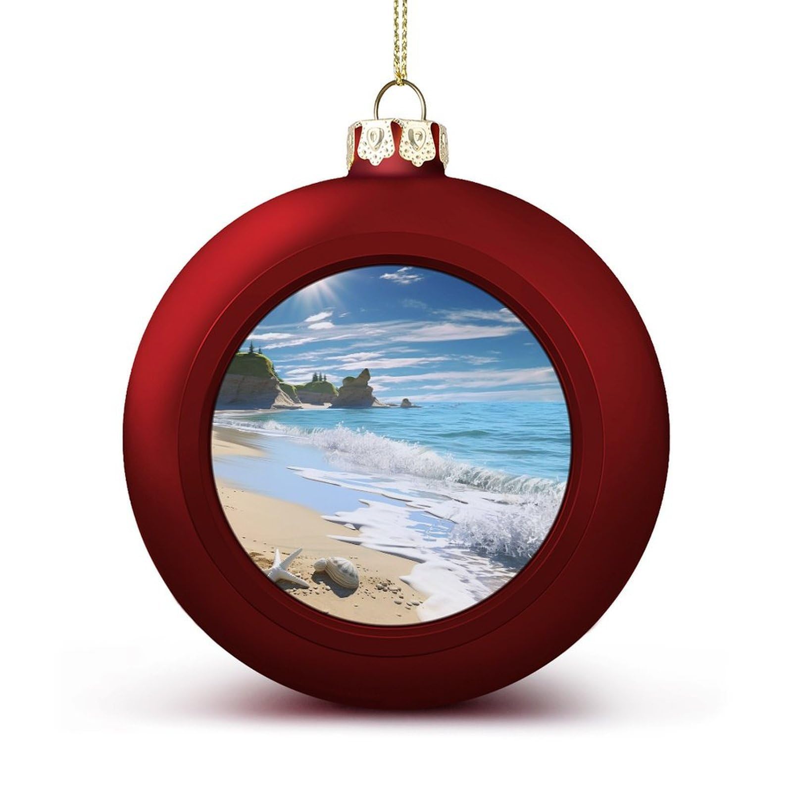Ocean Beach Christmas Balls Ornaments for Xmas Christmas Tree 1.6" Hanging Shatterproof Xmas Balls Hanging Decor Pendants for Holiday Party Outdoor Indoor DIY Craft Supplies